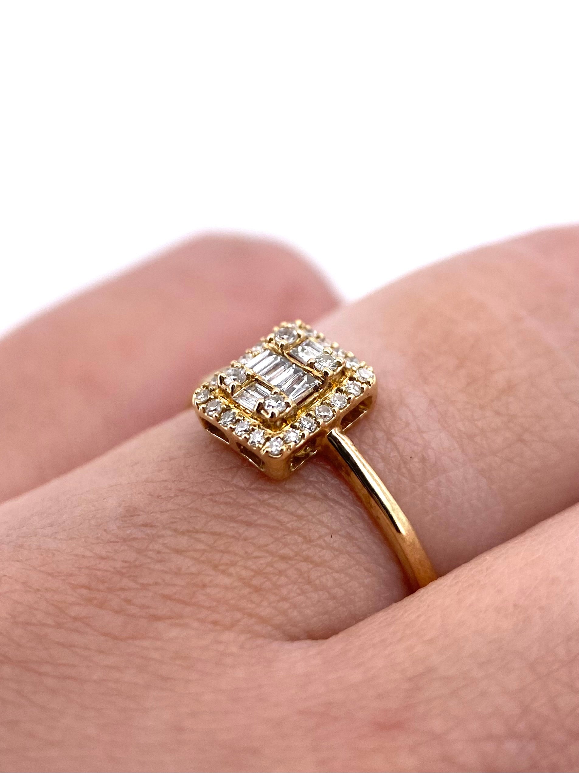 Oro Amarillo 14k Redondo 0.23ct de Diamantes Naturales                            Anillo Compromiso OF2139