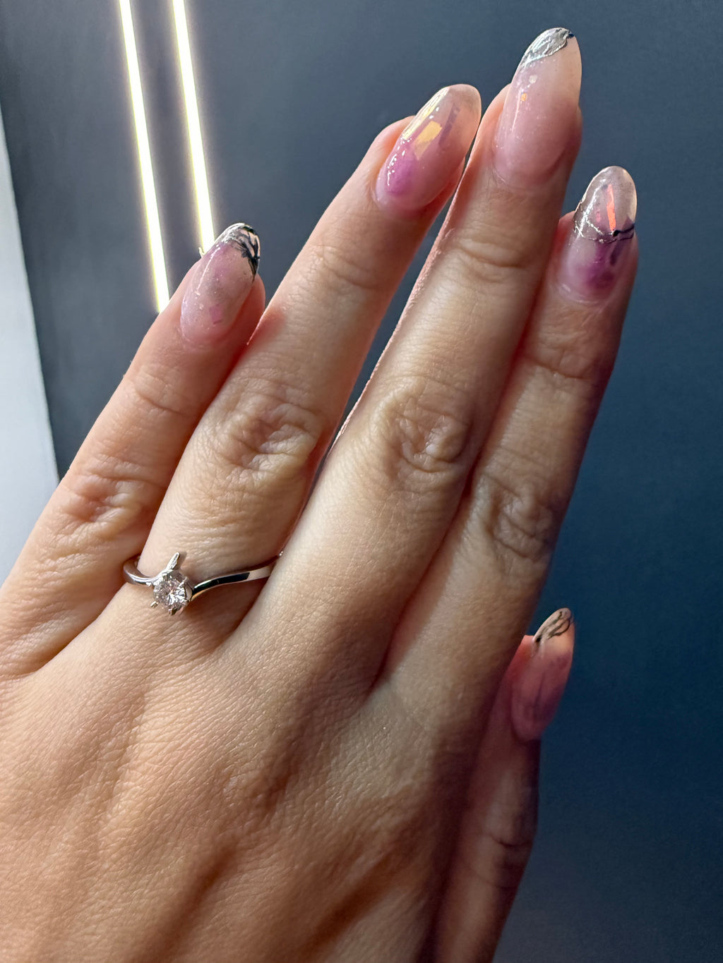 Oro Blanco 14k Redondo 0.19ct de Diamante Natural                                                  Anillo Compromiso OF1947