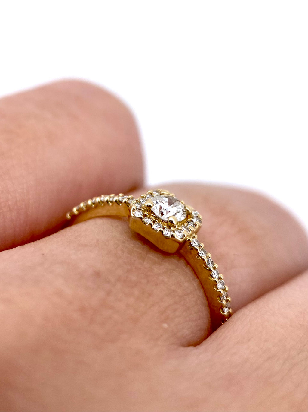 Oro Amarillo 14k Redondo 0.16ct+0.18ct de Diamantes Naturales                            Anillo Compromiso OF1737