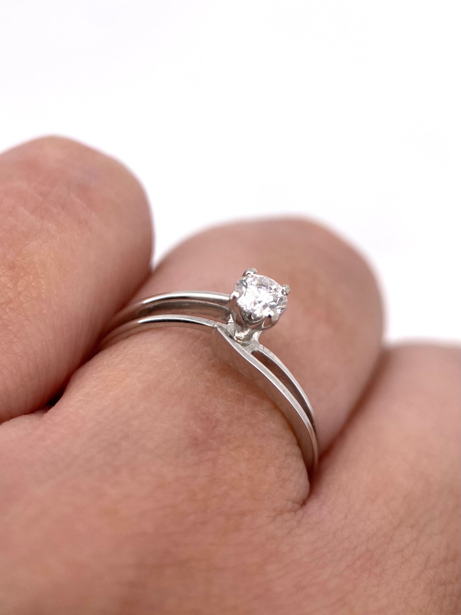 Oro Blanco 14k Redondo 0.20ct de Diamantes Naturales                            Anillo Compromiso OF2308