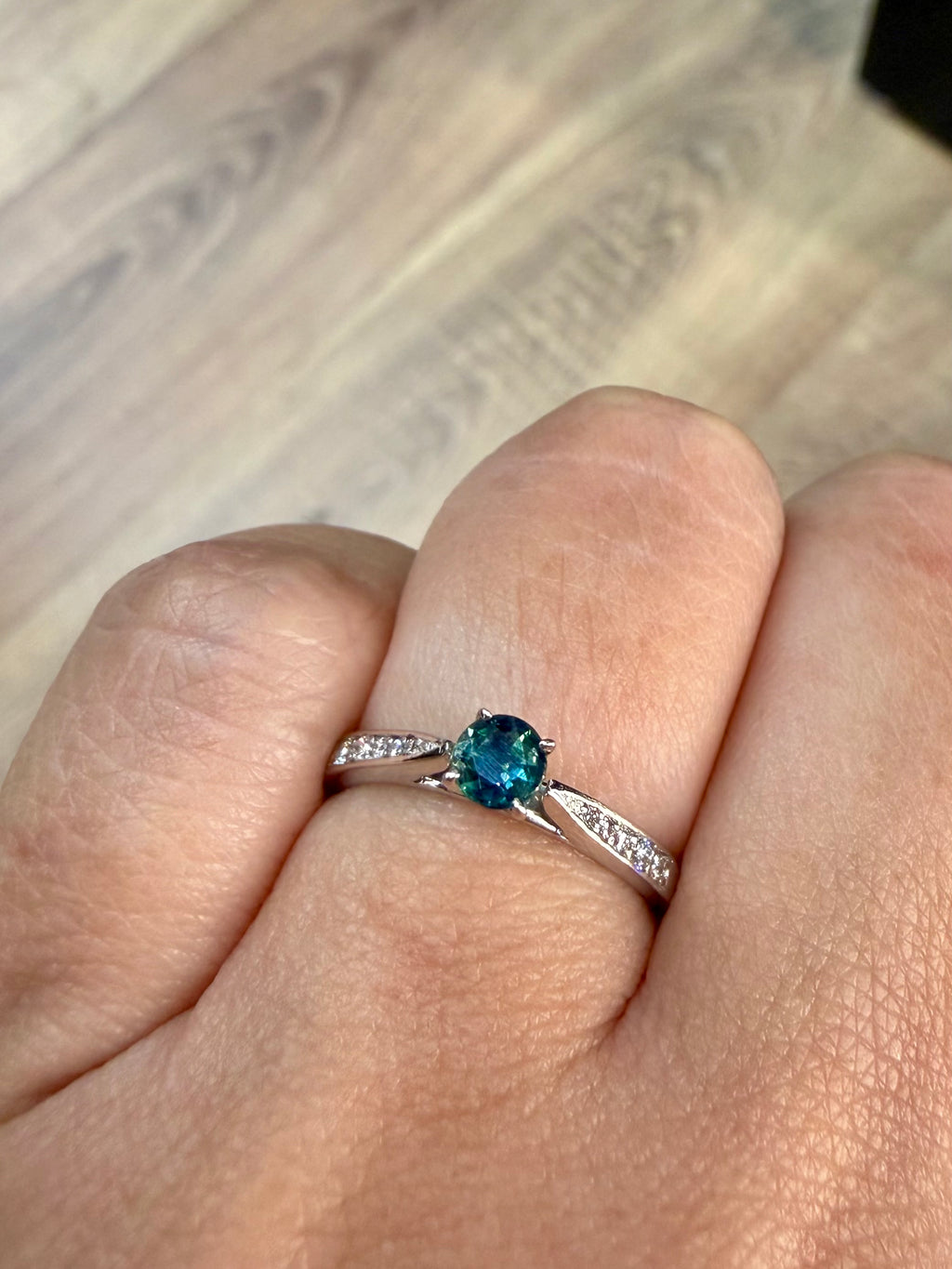 Oro Blanco 14k Redondo 0.24ct Blue+ 0.10ct Lde Diamantes Naturales                             Anillo Compromiso OF2309