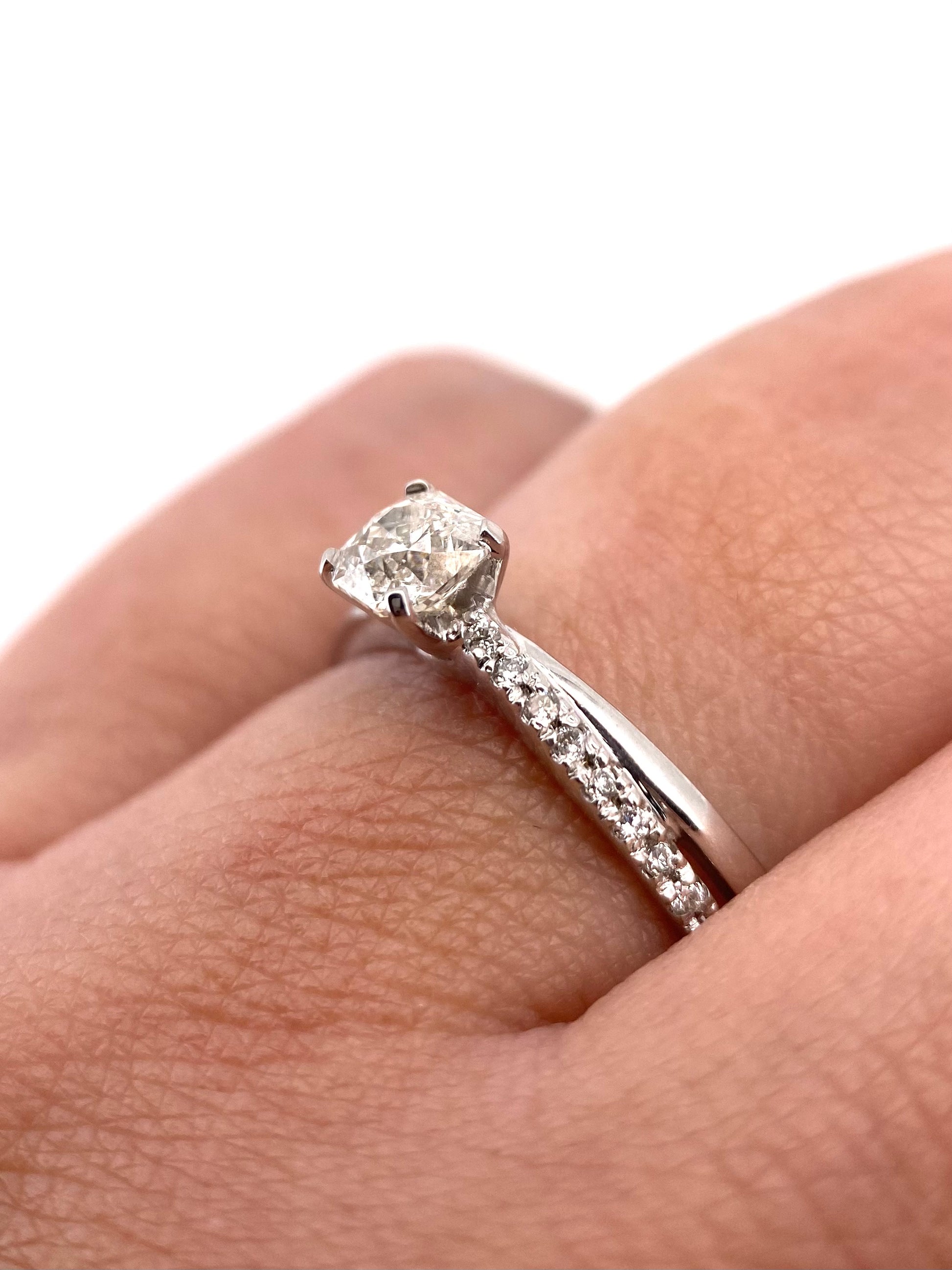 Oro Blanco 14k Redondo 0.30ct + 0.16ct Lde Diamantes Naturales                            Anillo Compromiso OF2300