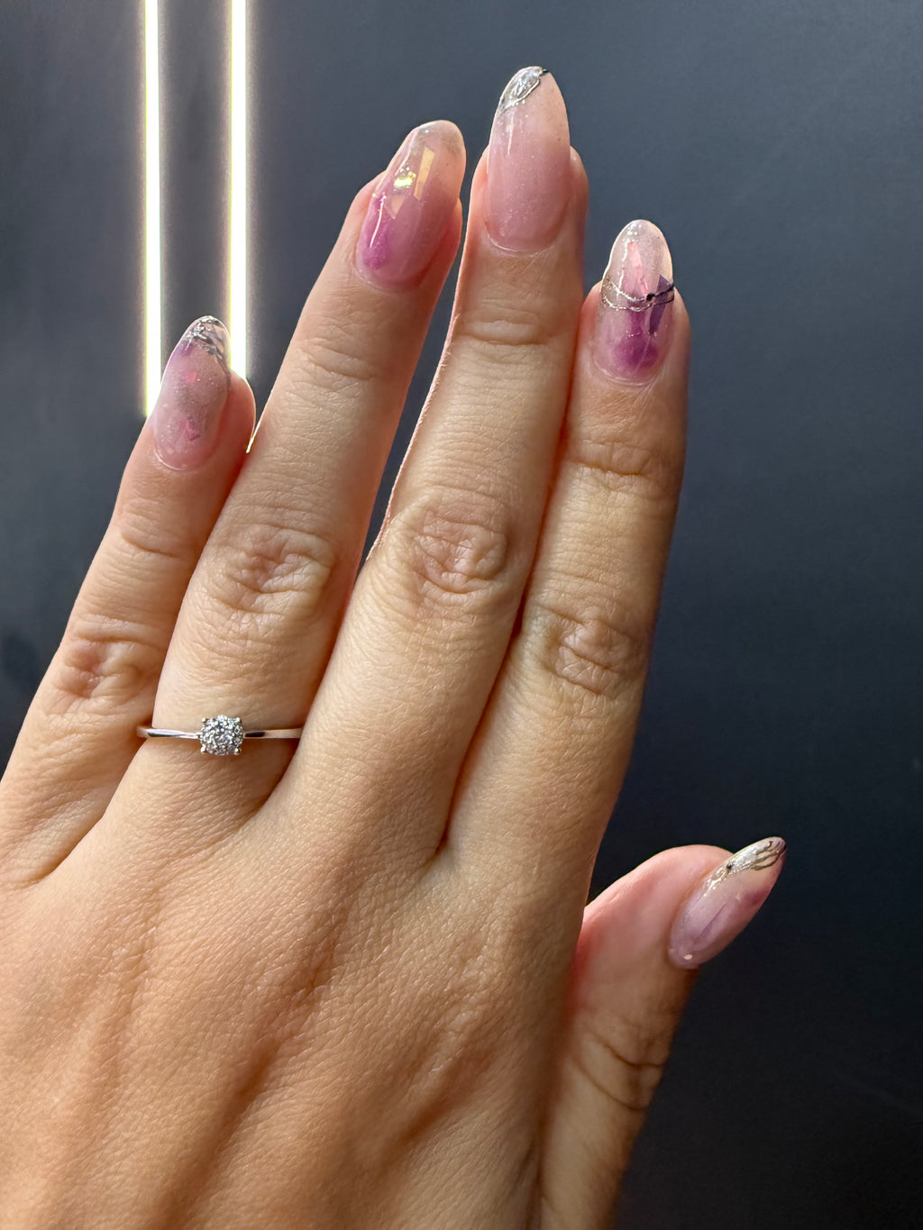 Oro Blanco 14k Redondo 0.15ct de Diamante Natural                                                  Anillo Compromiso OF2052