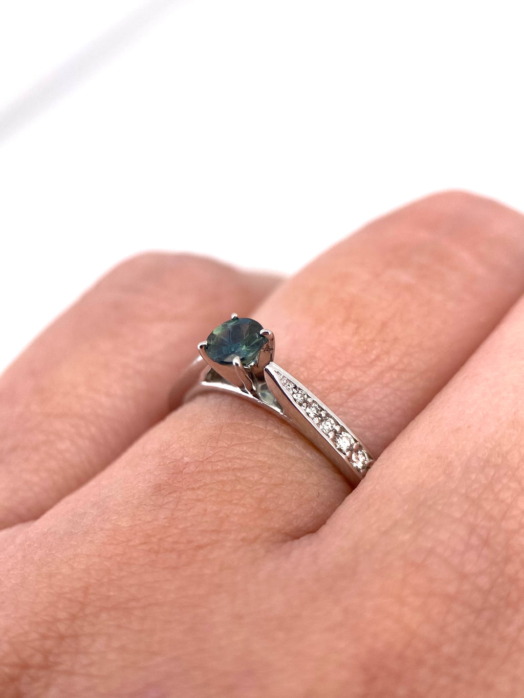 Oro Blanco 14k Redondo 0.24ct Blue+ 0.10ct Lde Diamantes Naturales                             Anillo Compromiso OF2309
