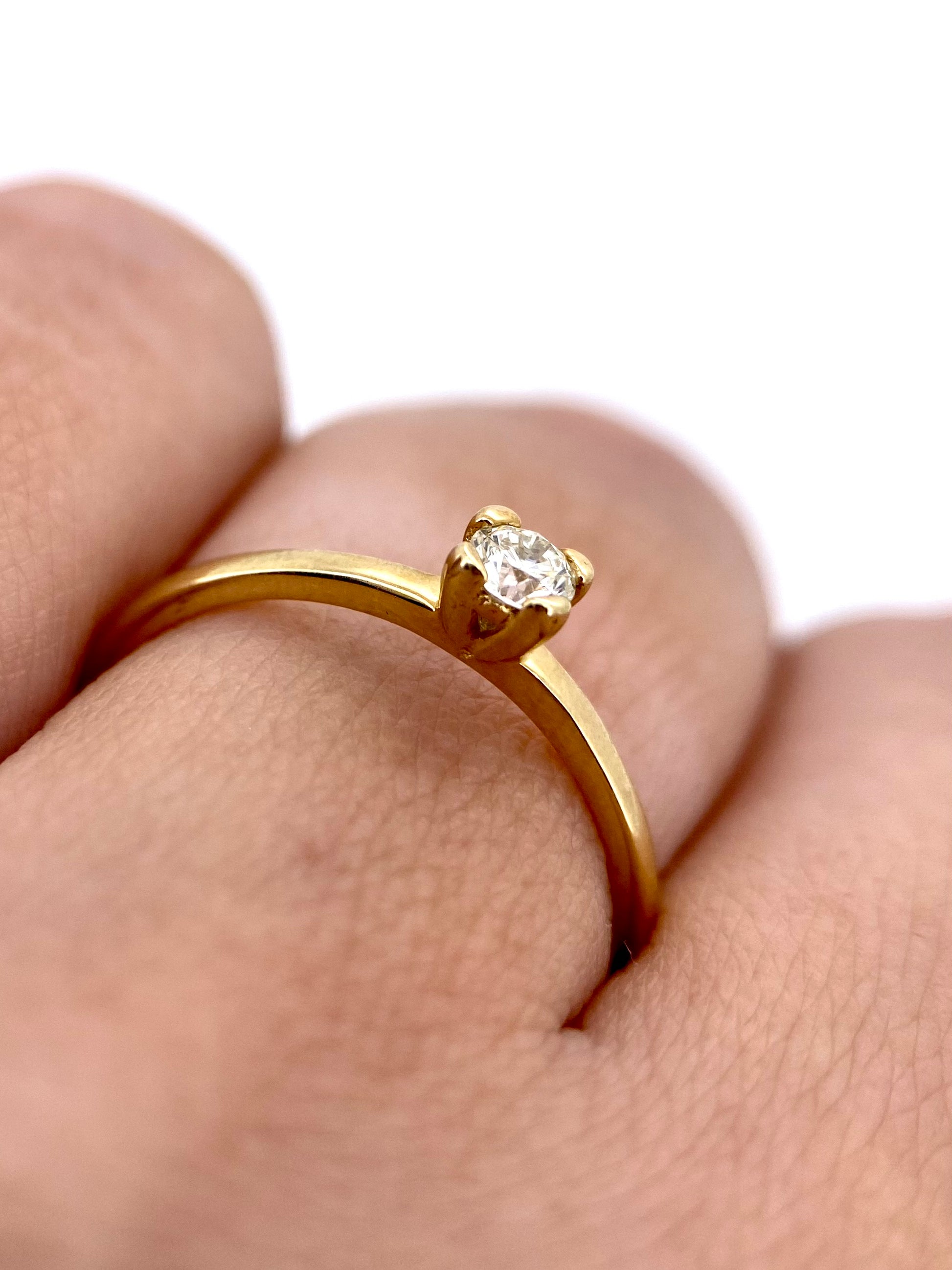 Oro Amarillo 14k Redondo 0.14ct de Diamante Natural                              Anillo Compromiso OF2212