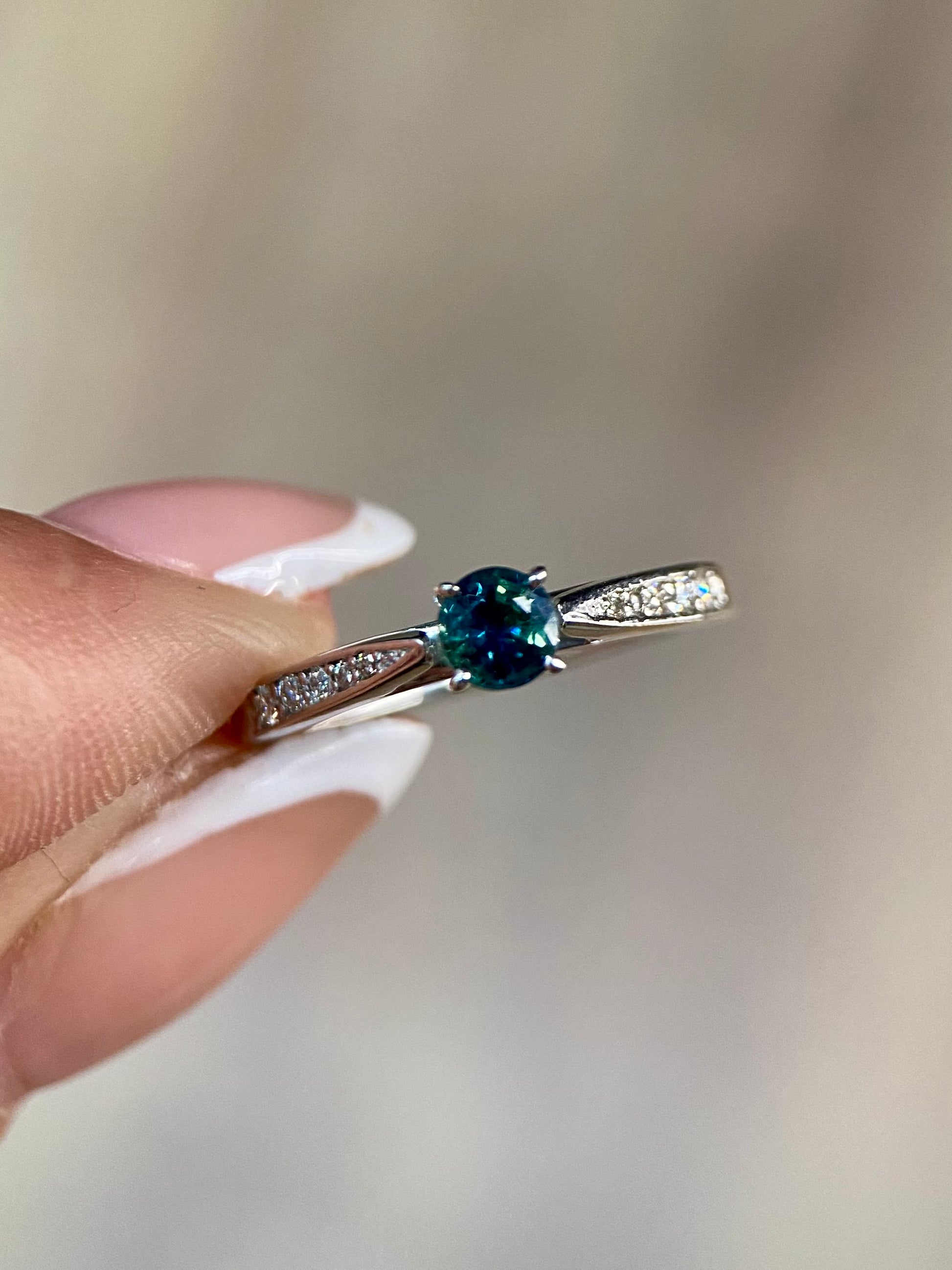 Oro Blanco 14k Redondo 0.24ct Blue+ 0.10ct Lde Diamantes Naturales                             Anillo Compromiso OF2309