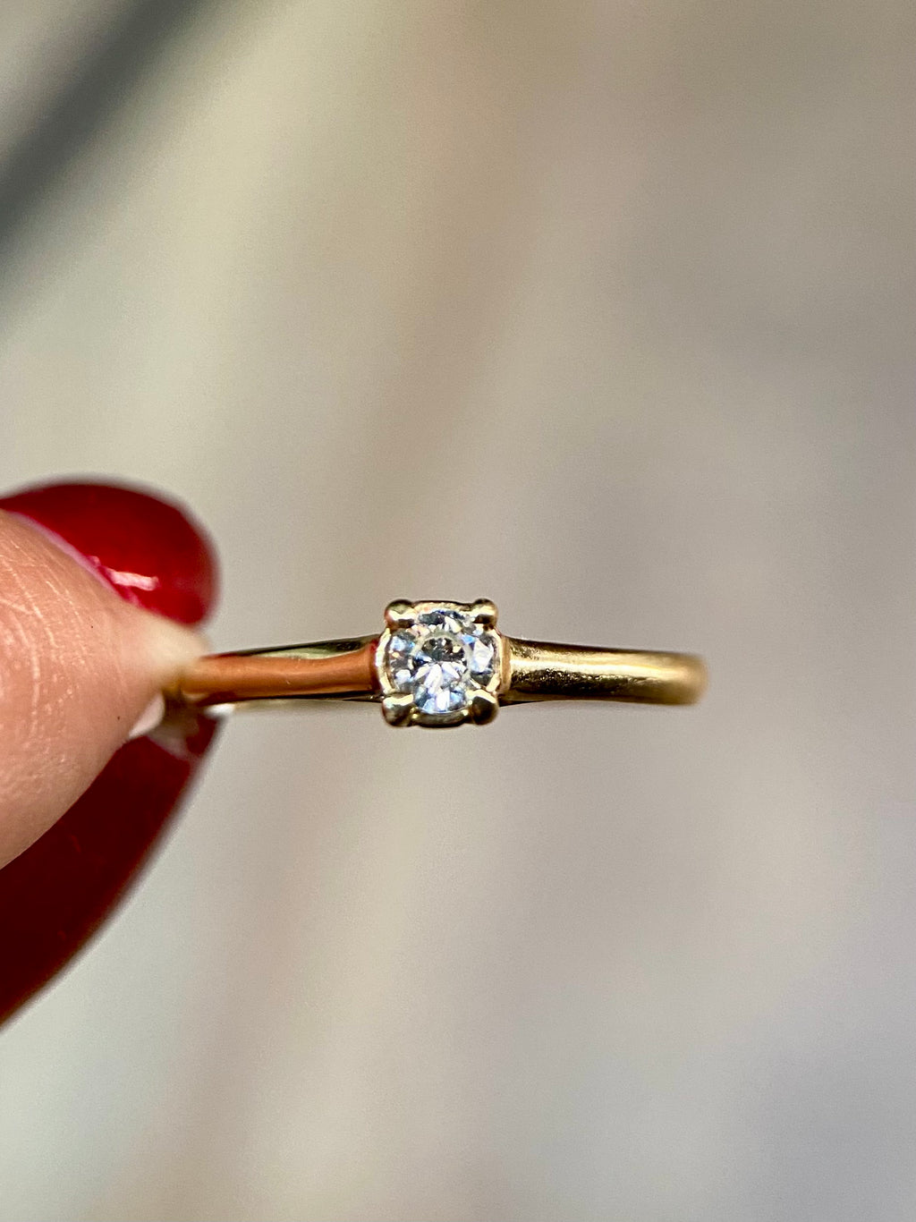 Oro Amarillo 14k Redondo 0.17ct de Diamante Natural                              Anillo Compromiso OF2045