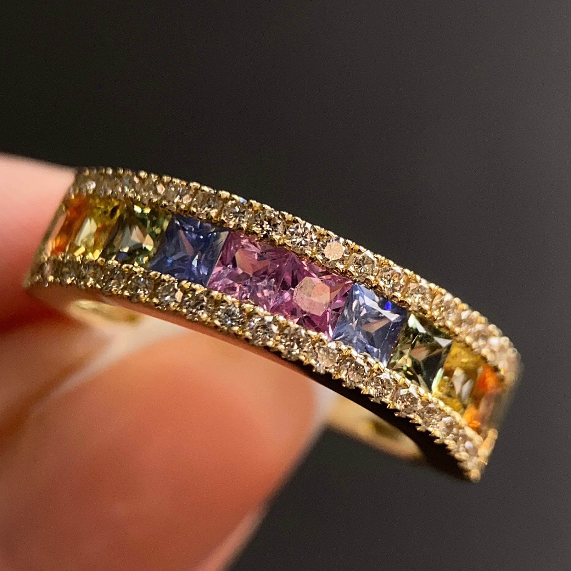 Oro Amarillo 14k Princess 1.60ct + 0.40ct de Diamantes y Zafiros Naturales Churumbela OF2317