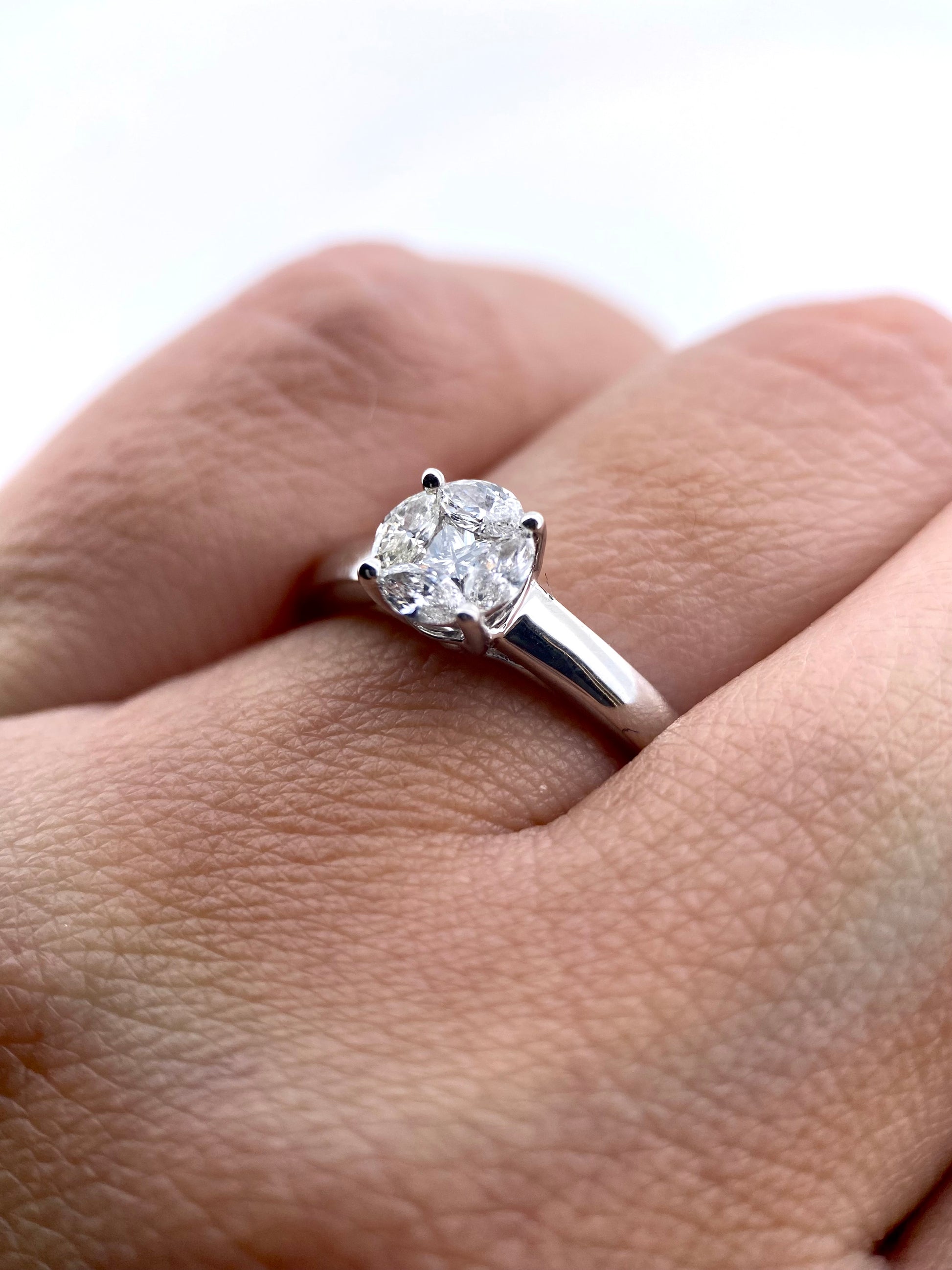 Oro Blanco 14k Redondo 0.25ct de Diamantes Naturales                            Anillo Compromiso OF2331