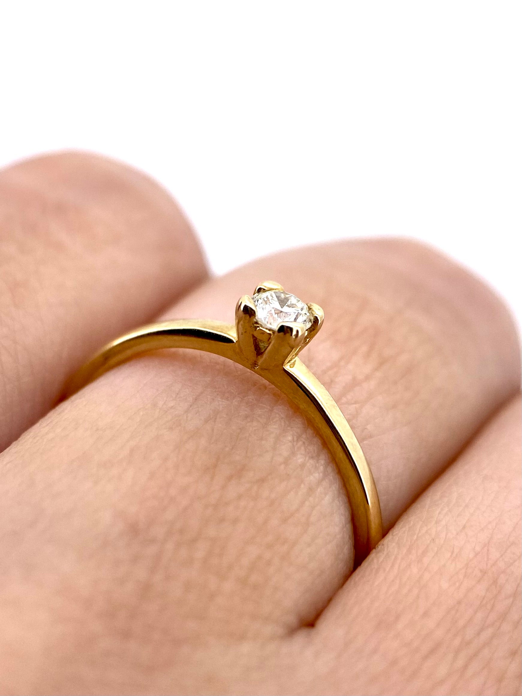 Oro Amarillo 14k Redondo 0.09ct de Diamante Natural                              Anillo Compromiso OF1836