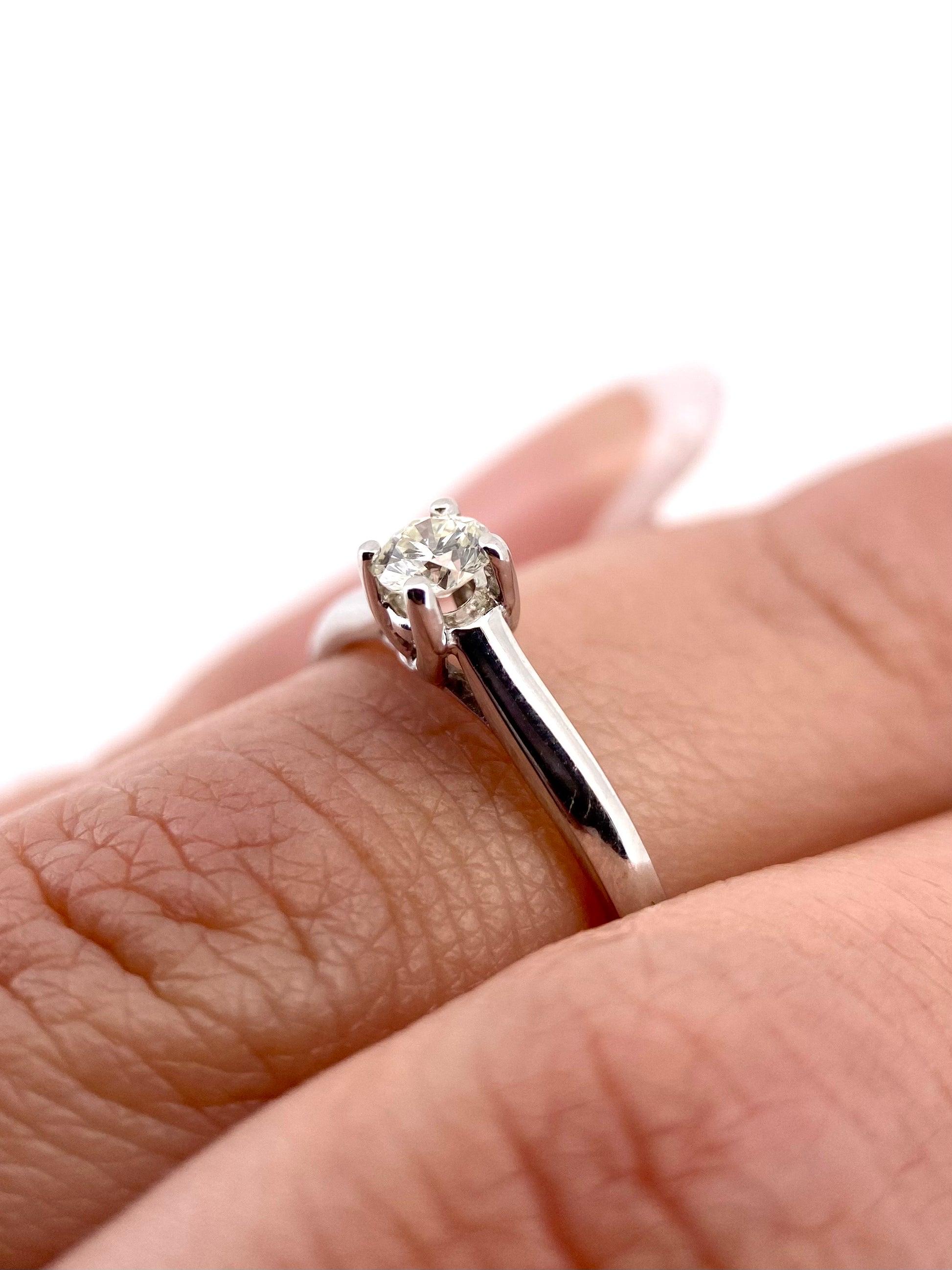 Oro Blanco 14k Redondo 0.20ct de Diamante Natural                                                  Anillo Compromiso OF2305