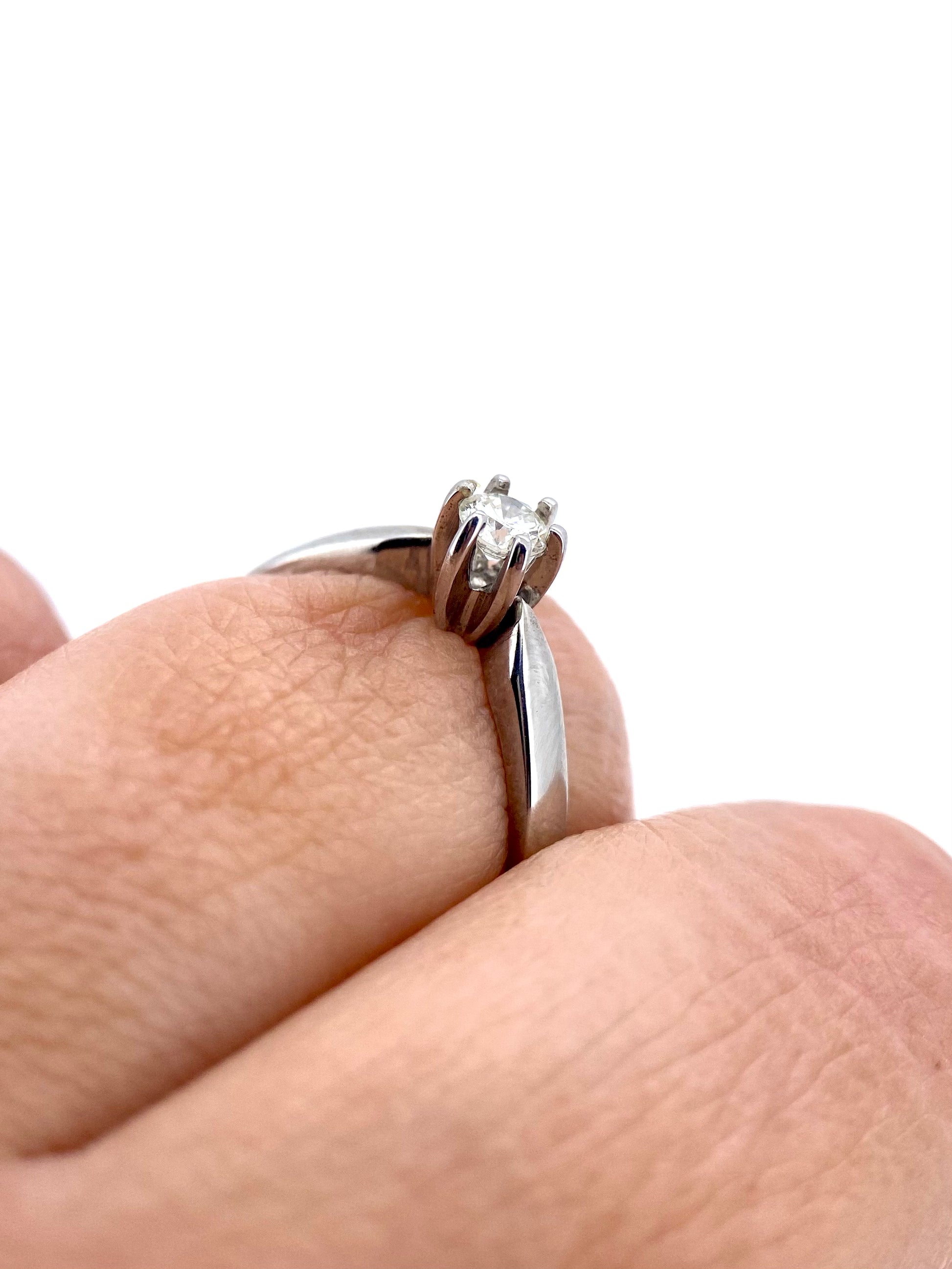 Oro Blanco 14k Redondo 0.16ct de Diamante Natural                                                  Anillo Compromiso OF2044