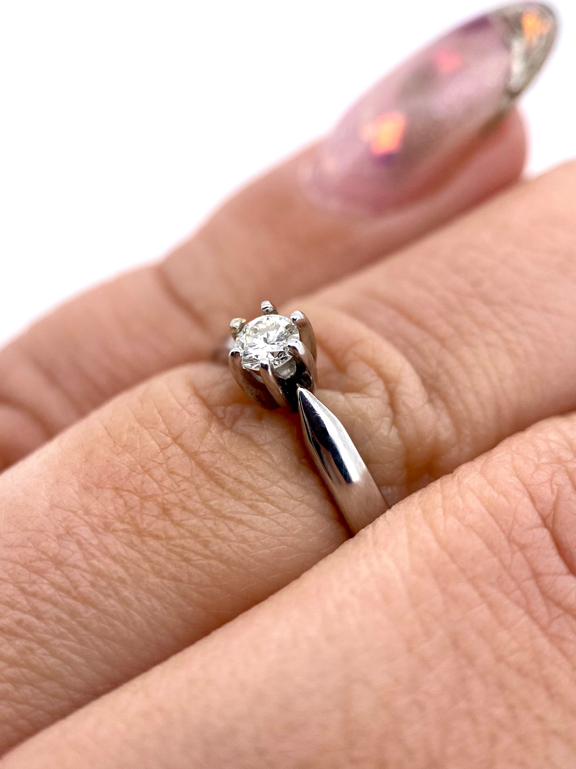 Oro Blanco 14k Redondo 0.16ct de Diamante Natural                                                  Anillo Compromiso OF2044