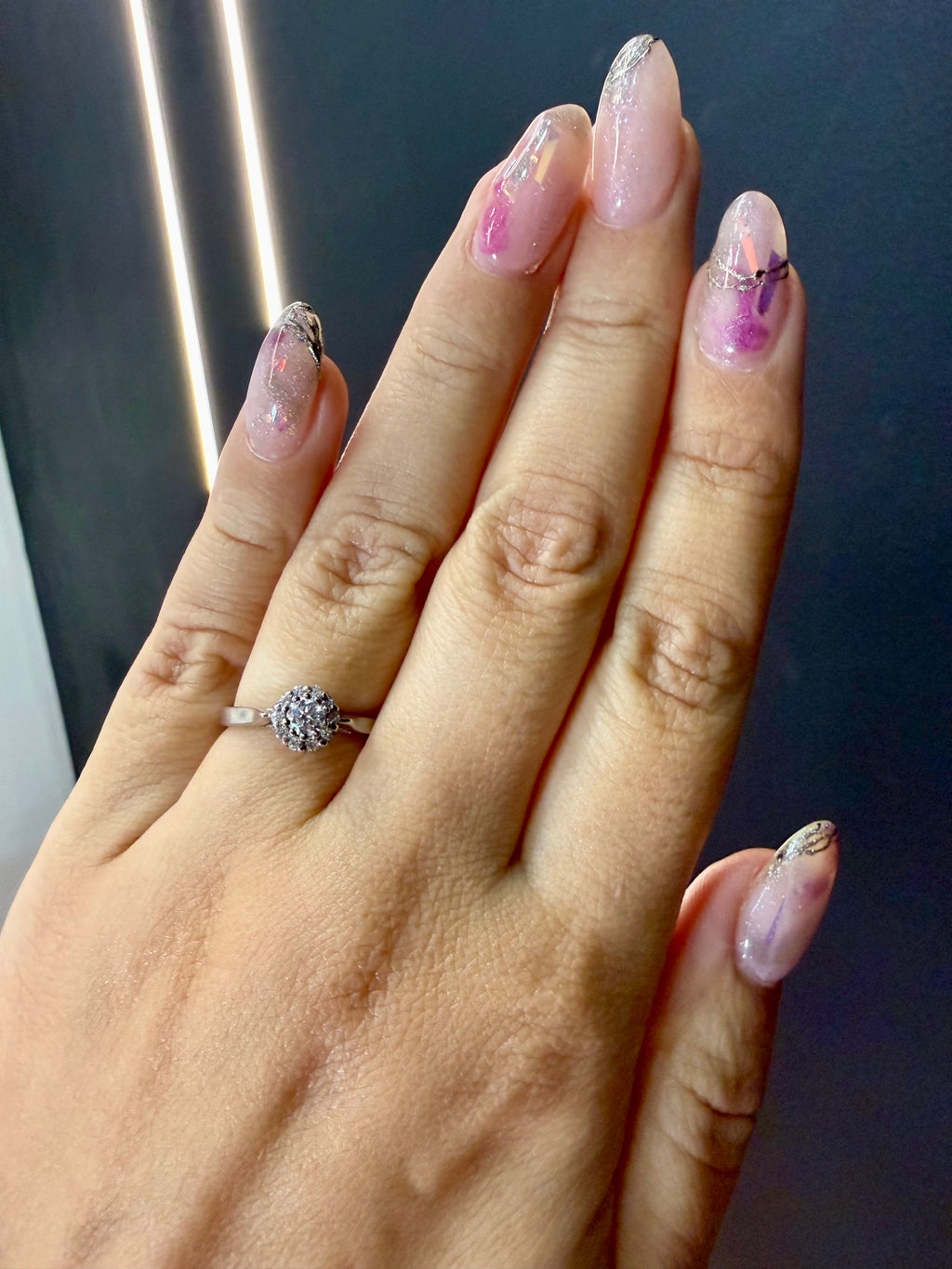 Oro Blanco 14k Redondo 0.17ct + 0.12ct de Diamante Natural                                                  Anillo Compromiso OF1682