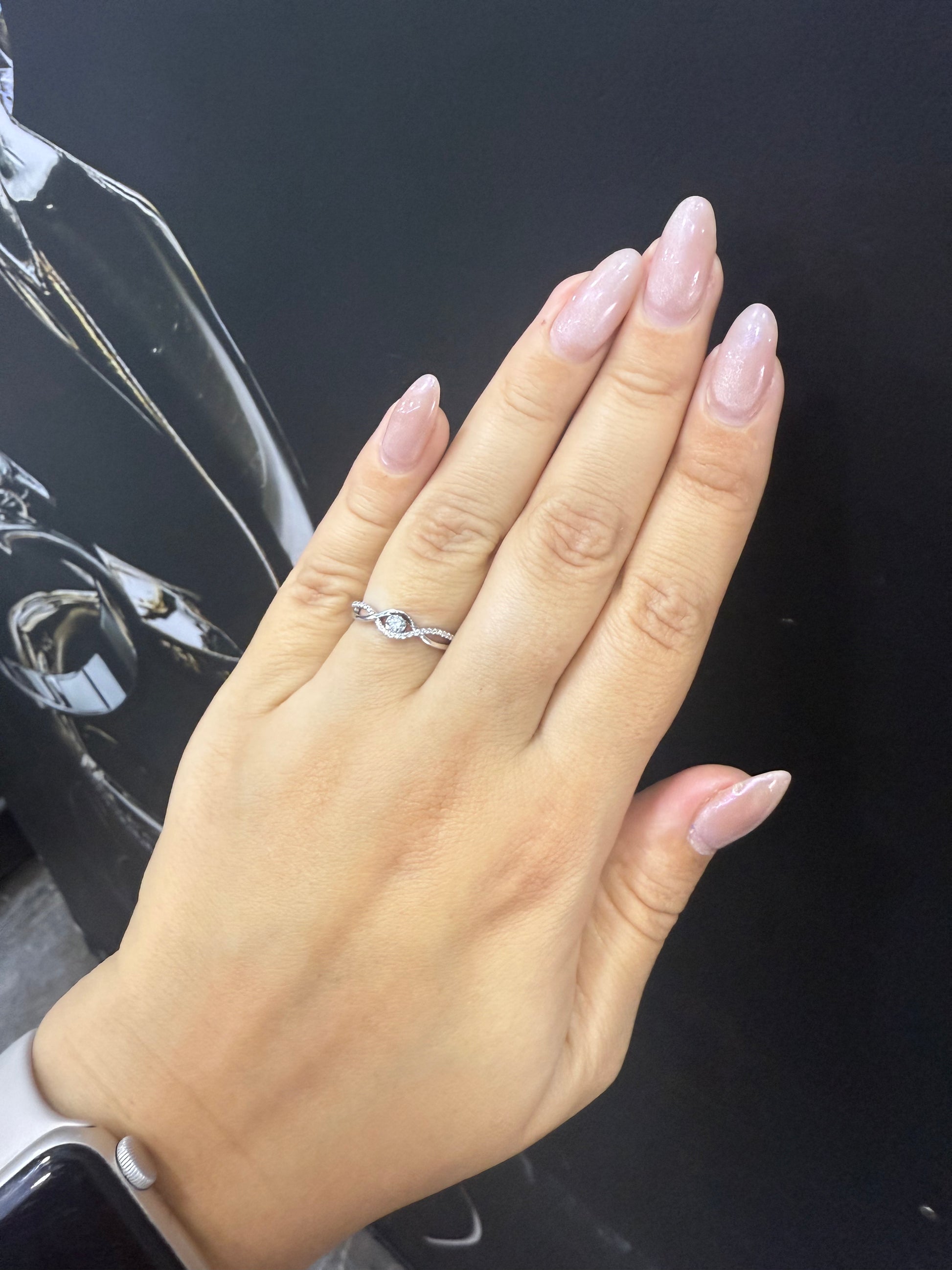 Oro Blanco 14k Redondo 0.11ct Central + 0.14 Laterales de Diamantes Naturales                            Anillo Compromiso OF1957