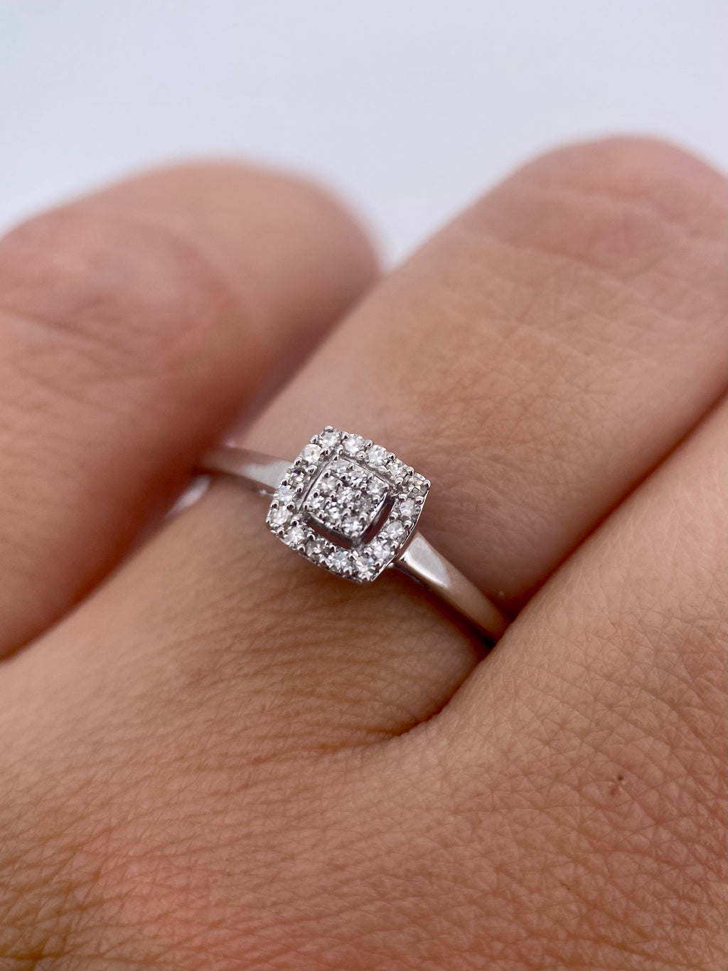 Oro Blanco 14k Princess 0.15ct de Diamantes Naturales                            Anillo Compromiso OF2200