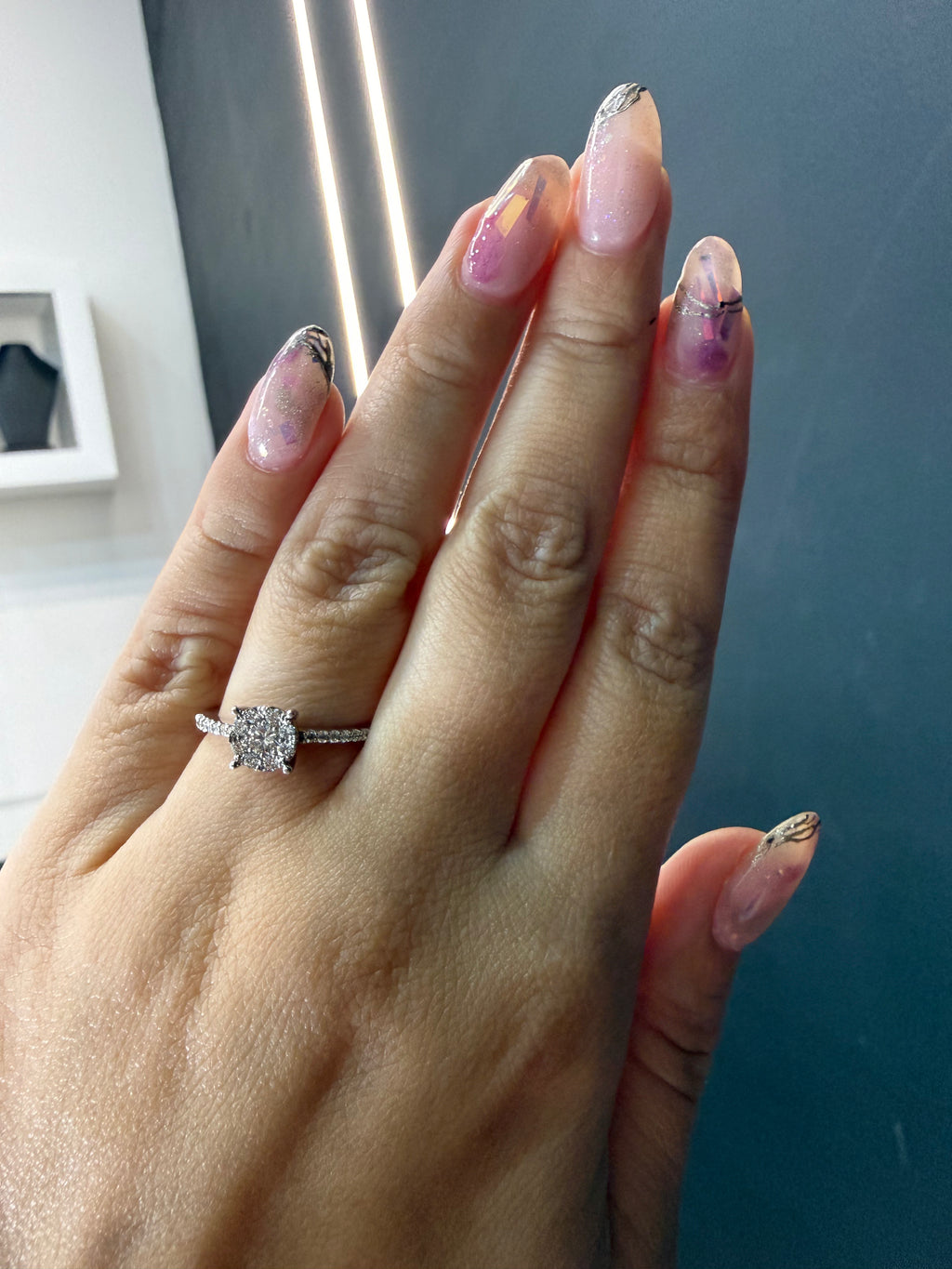 Oro Blanco 14k Redondo 0.48ct de Diamantes Naturales                            Anillo Compromiso OF1871