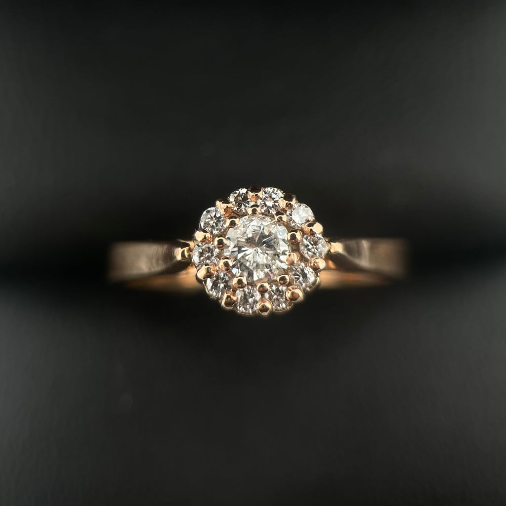 Anillo Compromiso Diamante Redondo 0.19ct + 0.10L Oro 14k Rosa