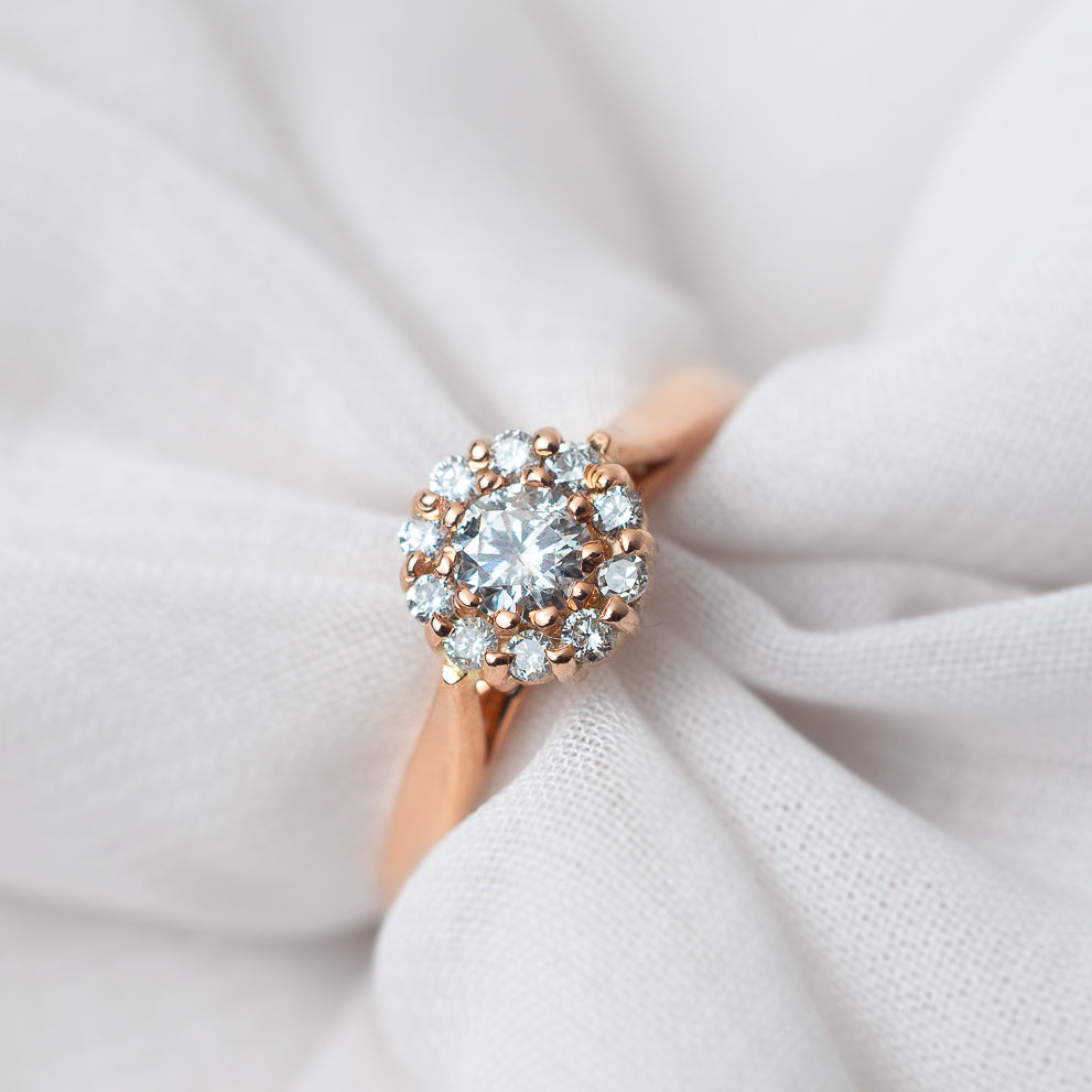 Anillo Compromiso Diamante Redondo 0.19ct + 0.10L Oro 14k Rosa
