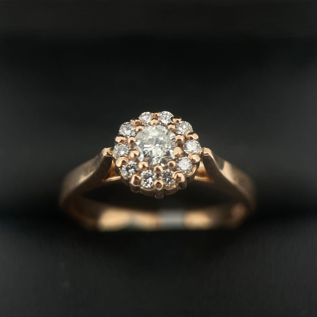Anillo Compromiso Diamante Redondo 0.19ct + 0.10L Oro 14k Rosa