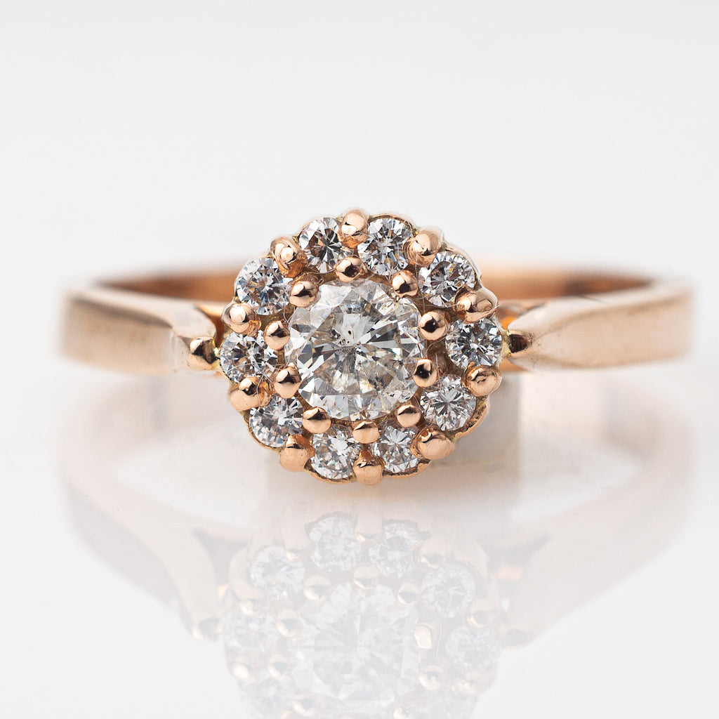 Anillo Compromiso Diamante Redondo 0.19ct + 0.10L Oro 14k Rosa