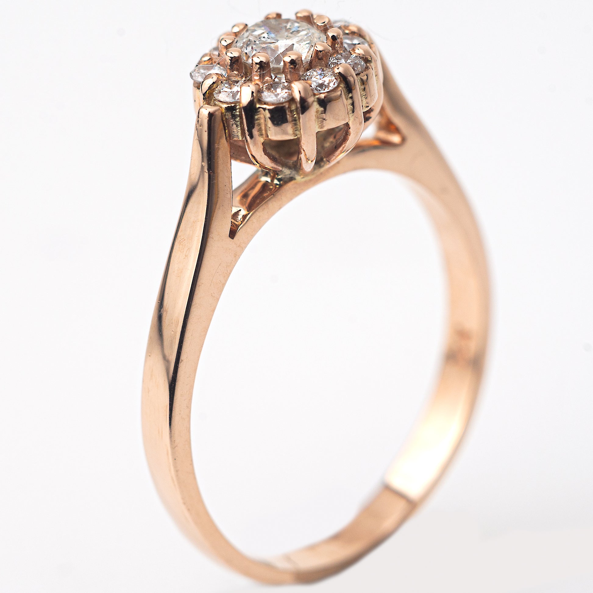 Anillo Compromiso Diamante Redondo 0.19ct + 0.10L Oro 14k Rosa