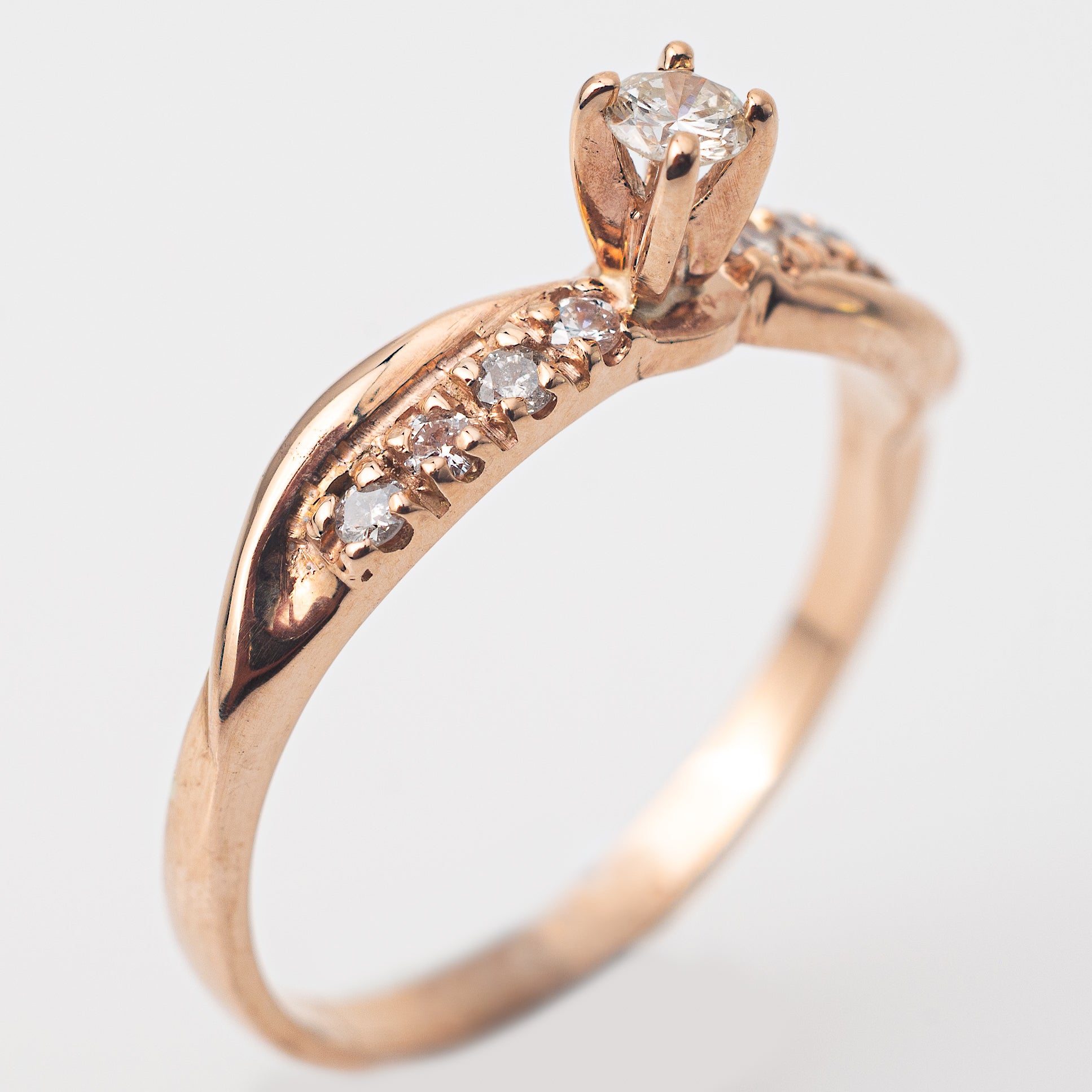 Anillo Compromiso Diamante Redondo 0.08ct + 0.08L Oro 14k Rosa