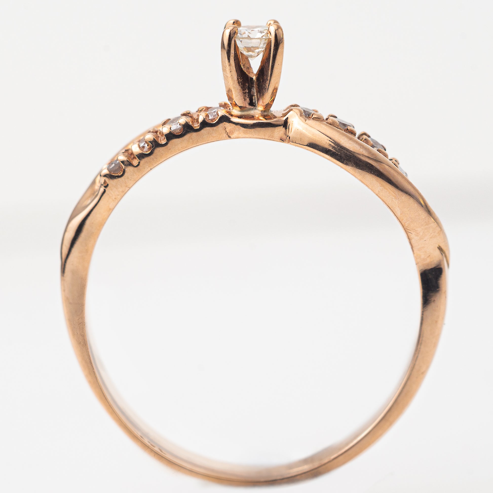 Anillo Compromiso Diamante Redondo 0.08ct + 0.08L Oro 14k Rosa