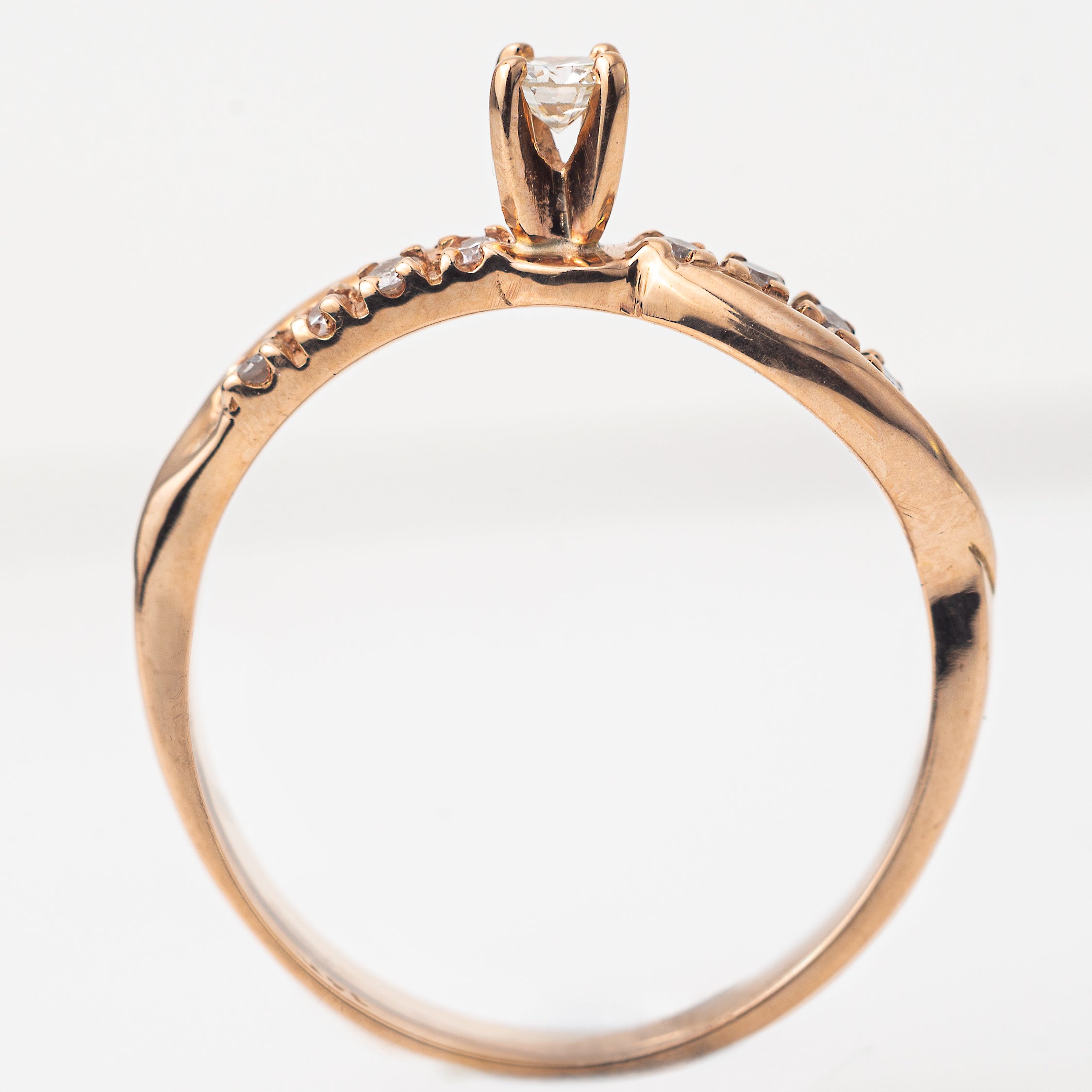 Anillo Compromiso Diamante Redondo 0.08ct + 0.08L Oro 14k Rosa