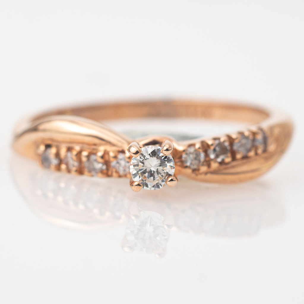 Anillo Compromiso Diamante Redondo 0.08ct + 0.08L Oro 14k Rosa